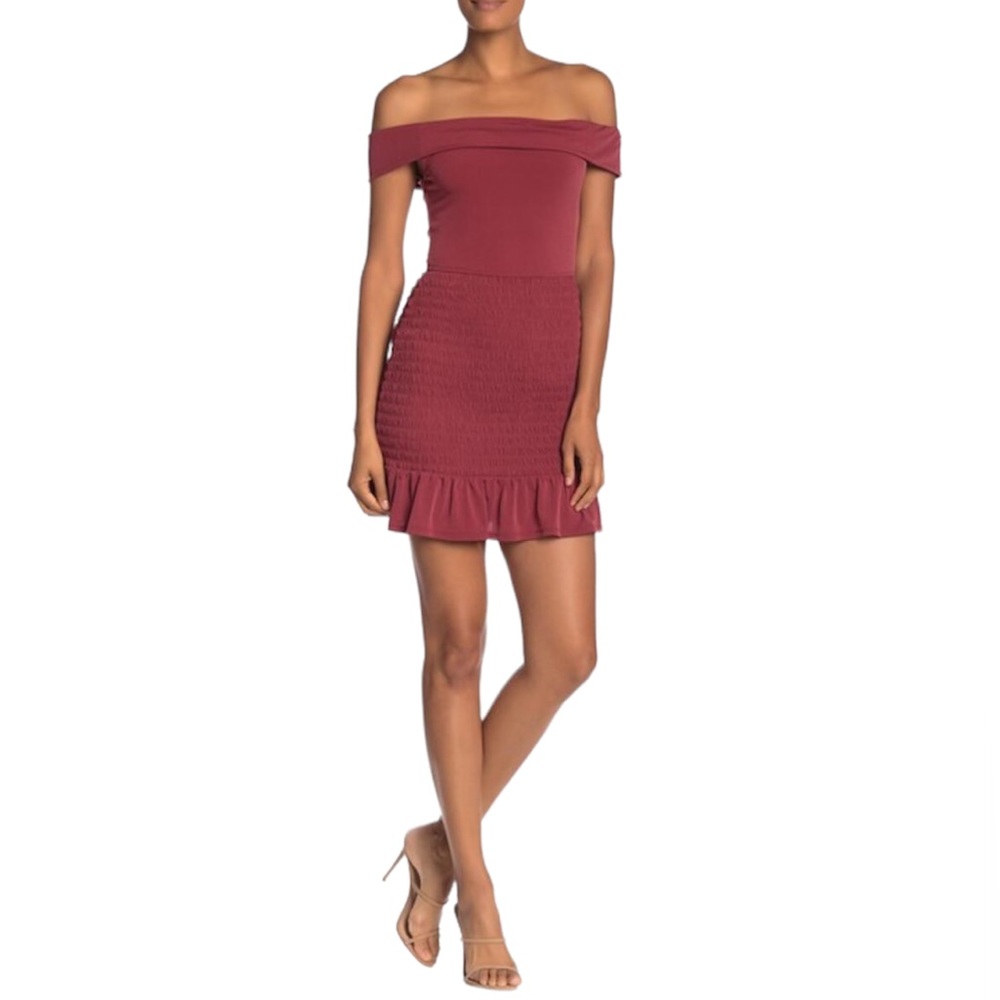 BCBGeneration Off The Shoulder Smocked Dress Burnt Sienna Size Small